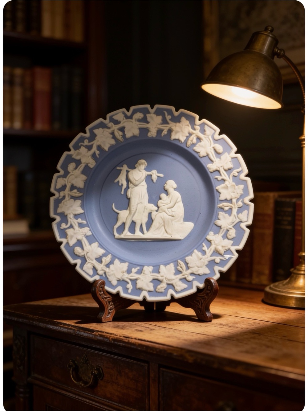Vintage WEDGWOOD Pale Blue Embossed Jasperware Trinket Round Tray